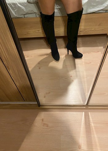 Siyah Süet İnce Topuklu Dizüstü Kadın Çizme - Görsel 3