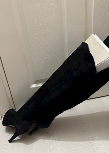 Siyah Süet İnce Topuklu Dizüstü Kadın Çizme - Görsel 2