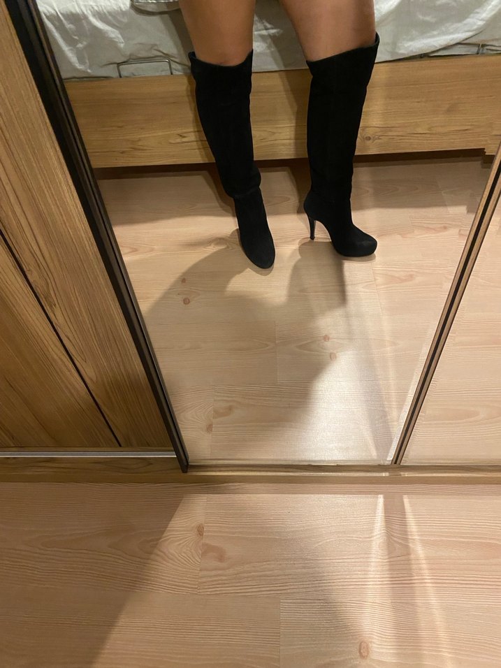 Siyah Süet İnce Topuklu Dizüstü Kadın Çizme - Görsel 3