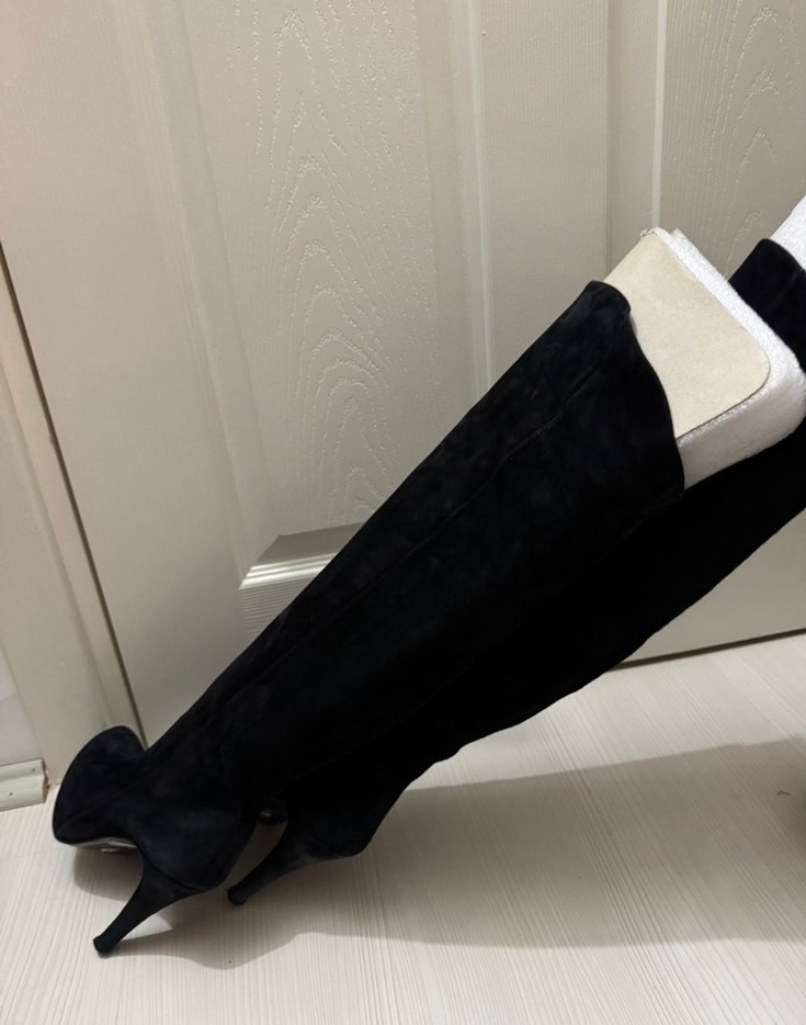Siyah Süet İnce Topuklu Dizüstü Kadın Çizme - Görsel 2