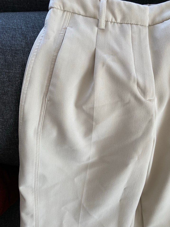 Bej Kadın Pilili Kumaş Pantolon - Görsel 2