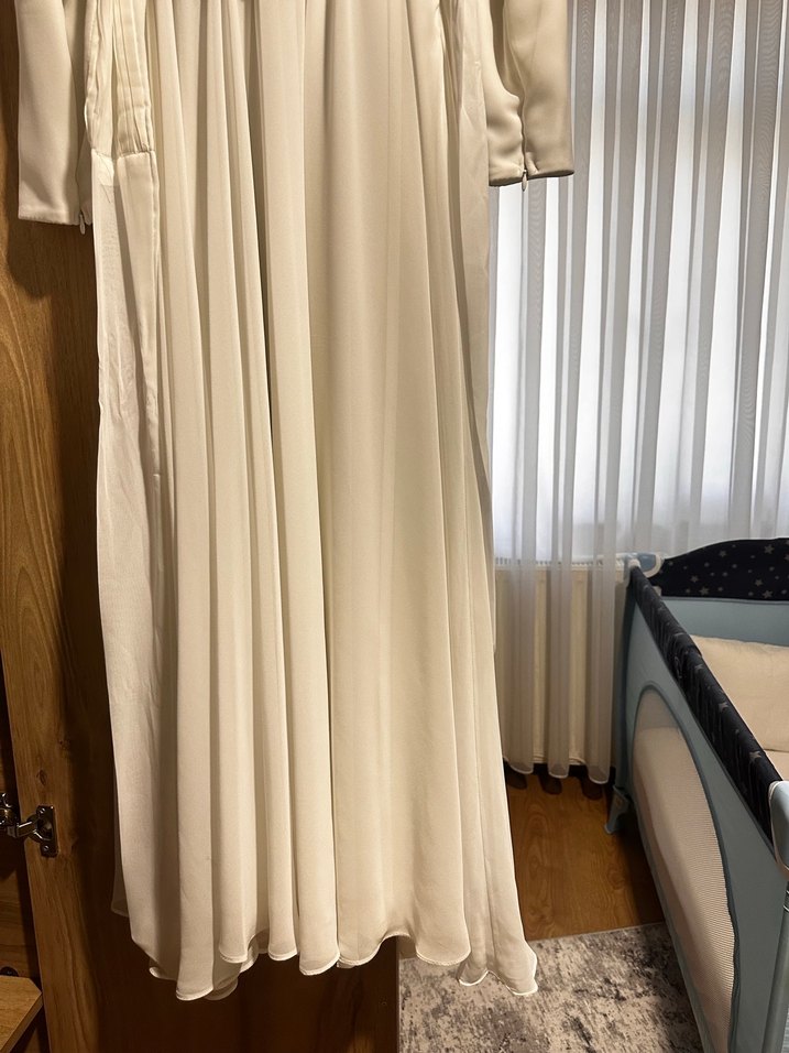 Beyaz  Drapeli Uzun Elbise - Görsel 2