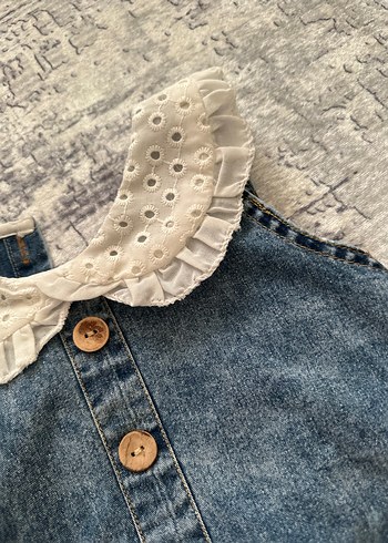 Kız Çocuk Kot Elbise Fırfırlı Yakalı - Görsel 2