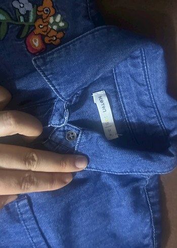 Nakışlı Mavi Denim Kız Gömlek - Görsel 4