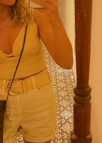 Zara bej Çizgili Kadın Midi Büstiyer - Görsel 4