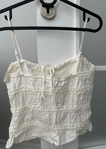 Hm Kadın Beyaz Keten Askılı Fırfırlı Büstiyer - Görsel 2