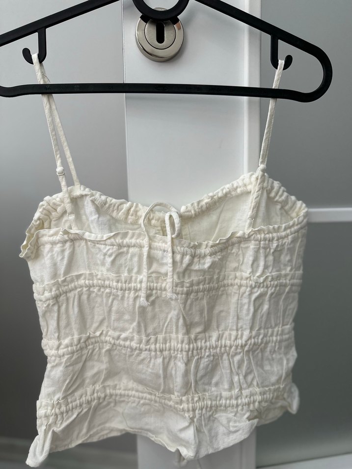 Hm Kadın Beyaz Keten Askılı Fırfırlı Büstiyer - Görsel 2