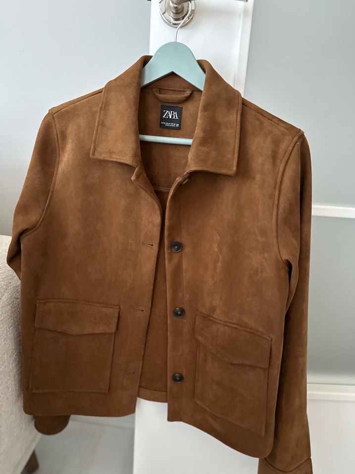 Zara Kahverengi Süet Düğmeli Ceket - Görsel 3
