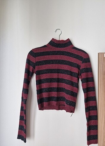 Çizgili uzun kollu crop