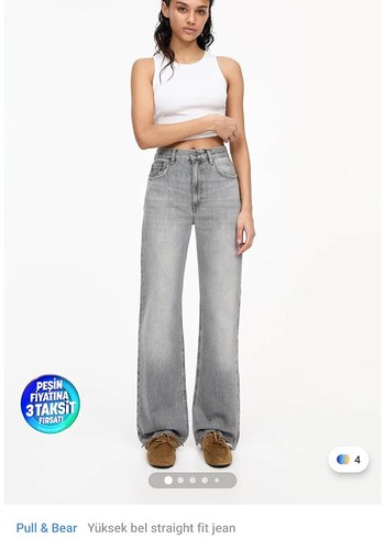 Pull&Bear Gri Yüksek Bel Straight Fit Jean