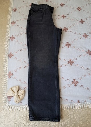 Diğer Siyah Kemerli Midi Boy Kadın Kot Pantolon