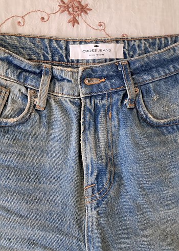 26 Beden Düğmeli Gri Mavi Midi Kot Pantolon