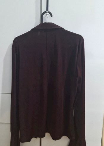 Kadın Kahverengi V Yaka Uzun Kollu Ofis Gömlek - Görsel 3