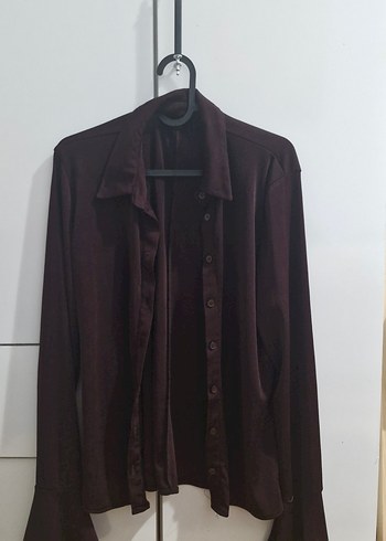 Kadın Kahverengi V Yaka Uzun Kollu Ofis Gömlek - Görsel 2