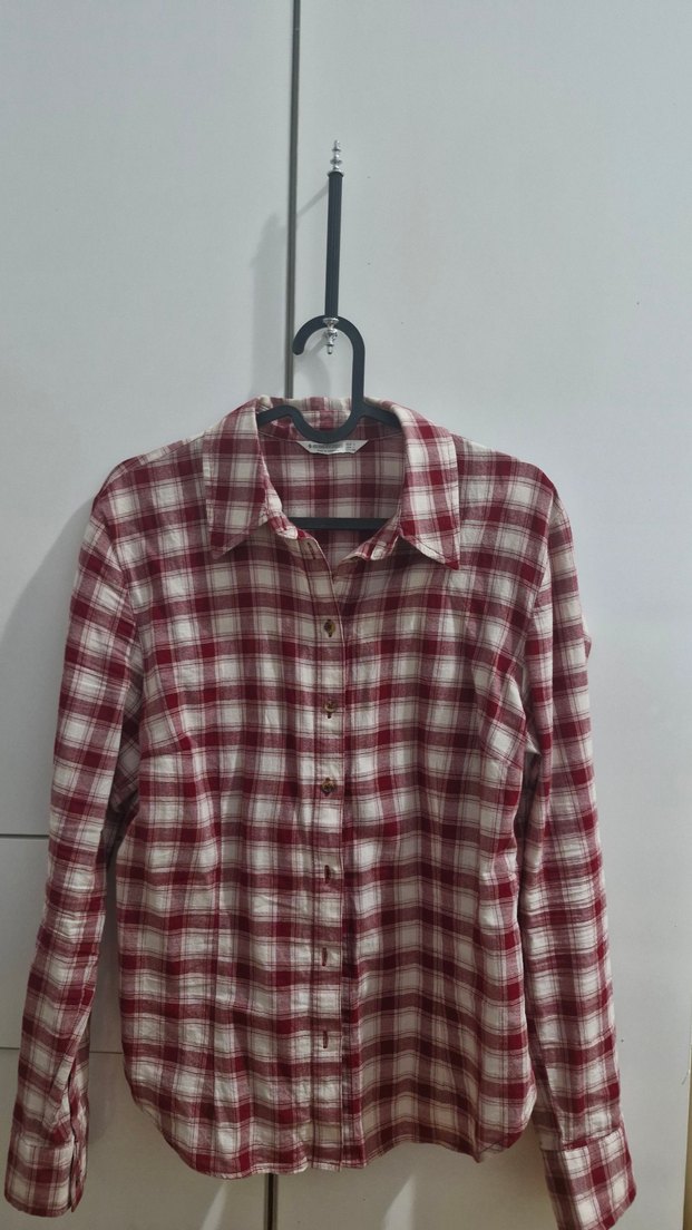 Bordo Kareli Pamuklu Kadın Gömlek - Görsel 3