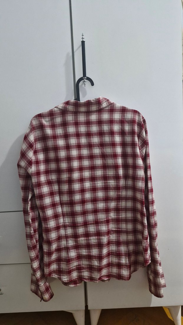 Bordo Kareli Pamuklu Kadın Gömlek - Görsel 4