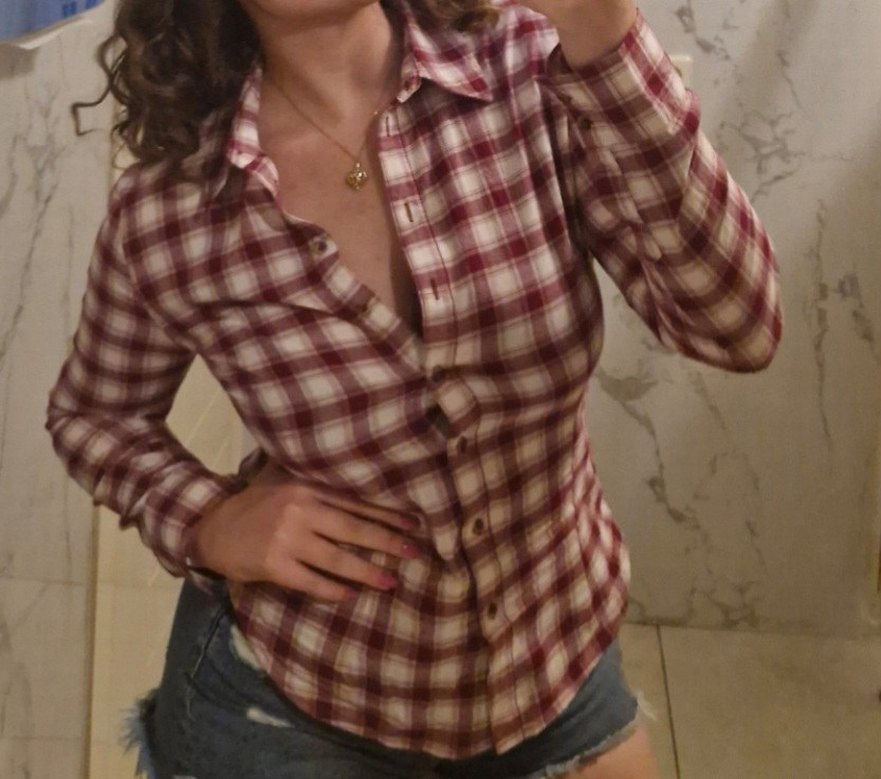 Bordo Kareli Pamuklu Kadın Gömlek - Görsel 2