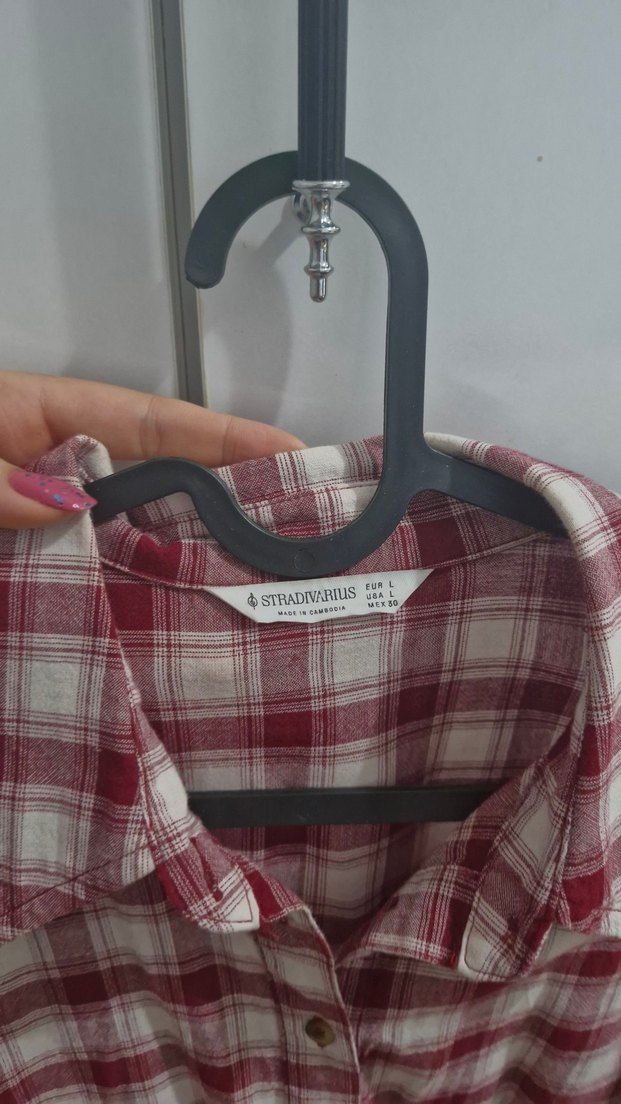 Bordo Kareli Pamuklu Kadın Gömlek - Görsel 5