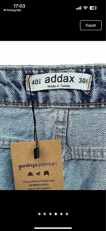 40 Beden mavi Renk addax kot pantolon