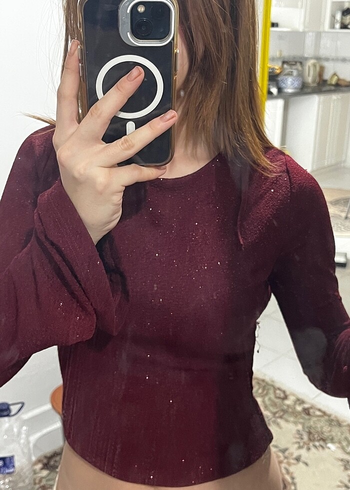 Simli uzun kollu crop - Görsel 2