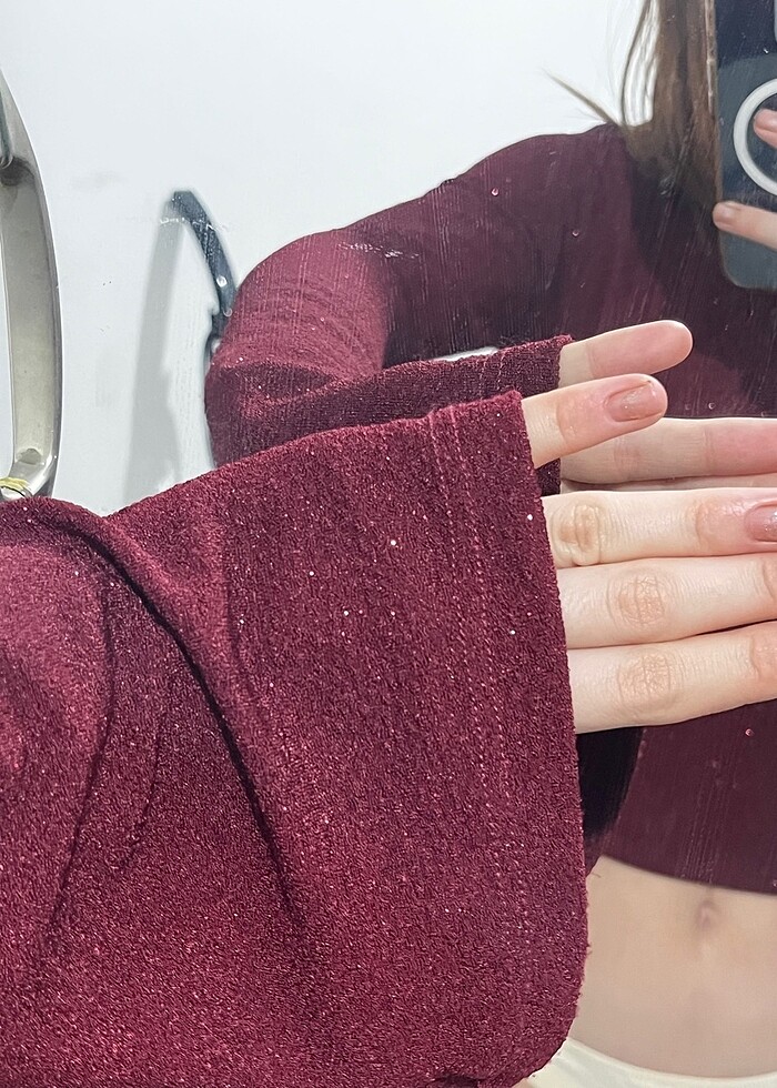 Simli uzun kollu crop - Görsel 4