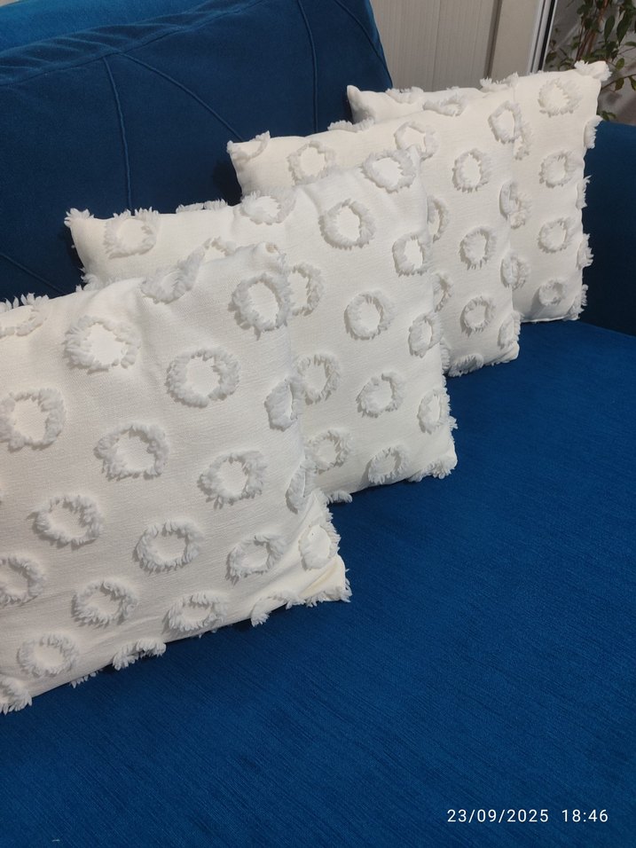 Bohem beyaz İşlemeli Beyaz Dekoratif Yastık - Görsel 2