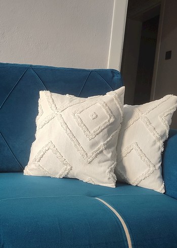 Beyaz Nakışlı Bohem Dekoratif Yastık - Görsel 2