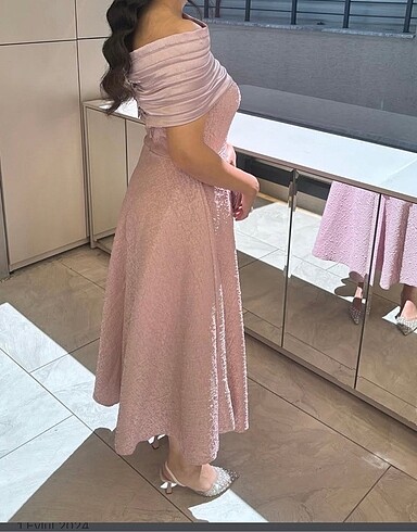 Midi pembe abiye elbise