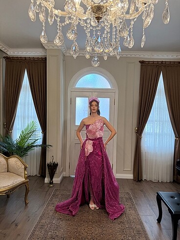 s Beden pembe Renk Pembe kına elbisesi pelerinli