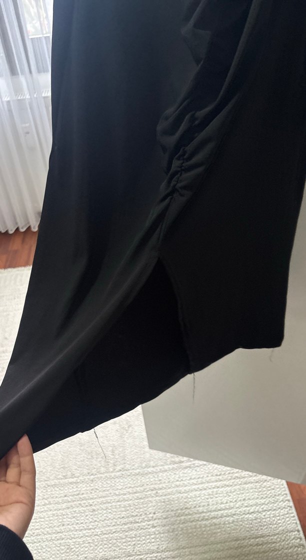 Siyah Drapeli Uzun Kadın Elbise - Görsel 2