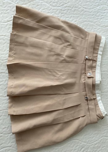 40 Beden Bej Pilili Midi Mini Etek