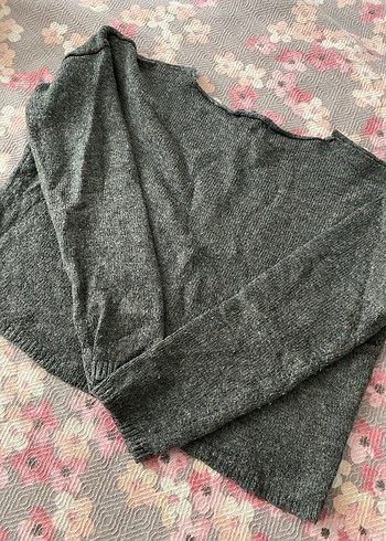 Gri Kadın Salaş Triko Kazak - Görsel 2