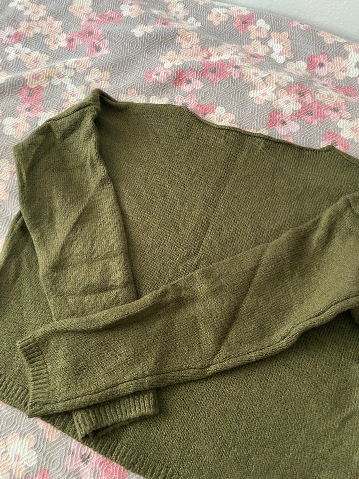 Kadın Haki Renk Örgü Uzun Kollu Kazak - Görsel 2