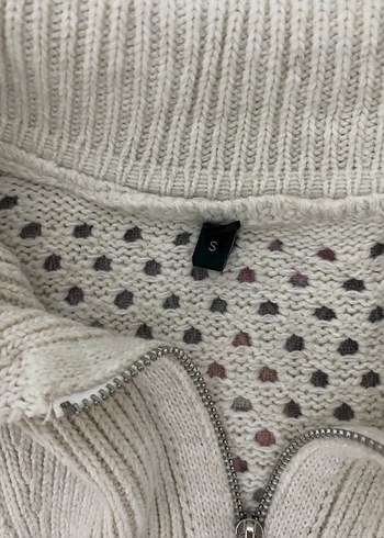 Yarım Fermuarlı Örgü Beyaz Kadın Kazak - Görsel 3