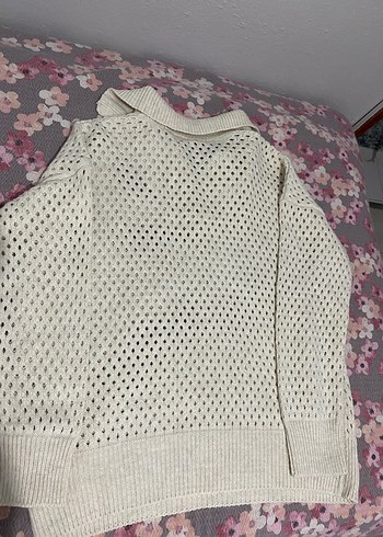 Yarım Fermuarlı Örgü Beyaz Kadın Kazak - Görsel 2