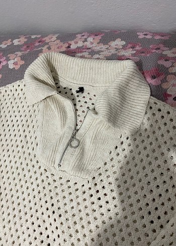 Yarım Fermuarlı Örgü Beyaz Kadın Kazak - Görsel 4