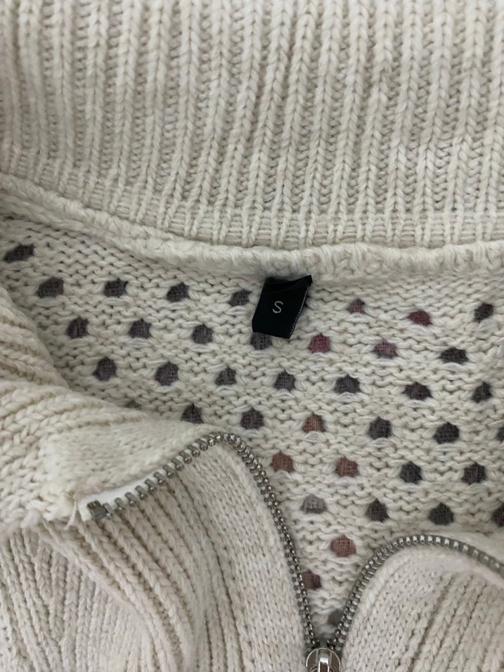 Yarım Fermuarlı Örgü Beyaz Kadın Kazak - Görsel 3