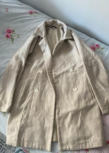 Düğmeli Bej Süet Kadın Midi Kaban - Görsel 2