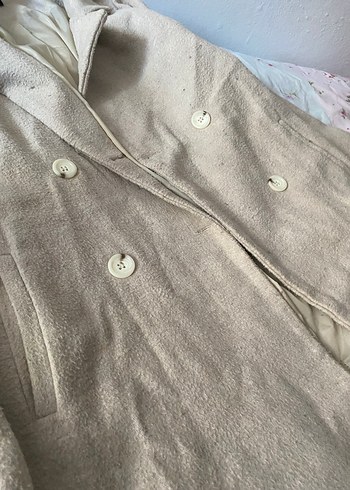 Düğmeli Bej Süet Kadın Midi Kaban - Görsel 3