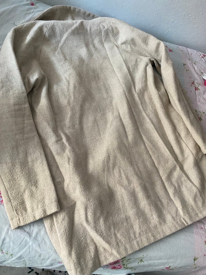 Düğmeli Bej Süet Kadın Midi Kaban - Görsel 4