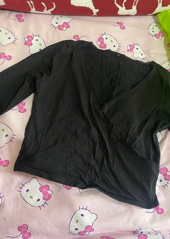 V Yaka Siyah Uzun Kollu Kadın Bluz - Görsel 2