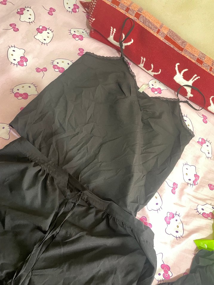 Siyah Askılı Midi Kadın Pijama Takımı gecelik takım - Görsel 3