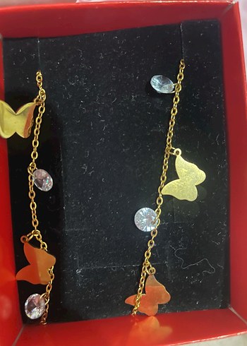 Altın Renkli Kelebek kolye çelik - Görsel 2