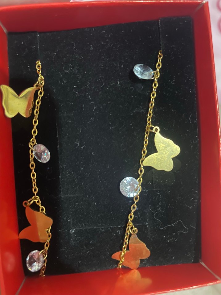 Altın Renkli Kelebek kolye çelik - Görsel 2