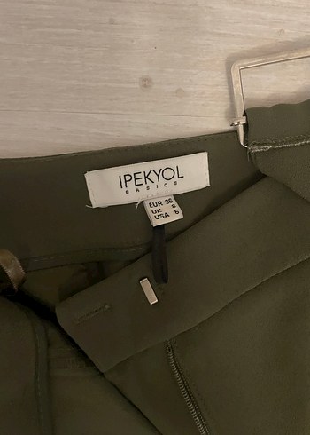 36 Beden İpekyol Kemerli Kadın Koyu Haki Kumaş Pantolon