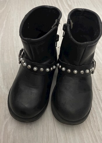 Kız Çocuk Siyah Deri Goth Botlar - Görsel 4