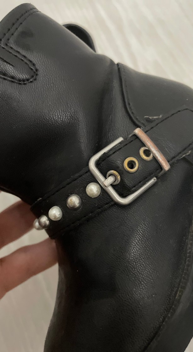 Kız Çocuk Siyah Deri Goth Botlar - Görsel 2