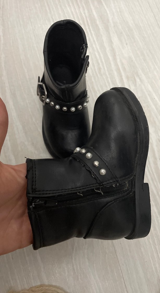 Kız Çocuk Siyah Deri Goth Botlar - Görsel 3