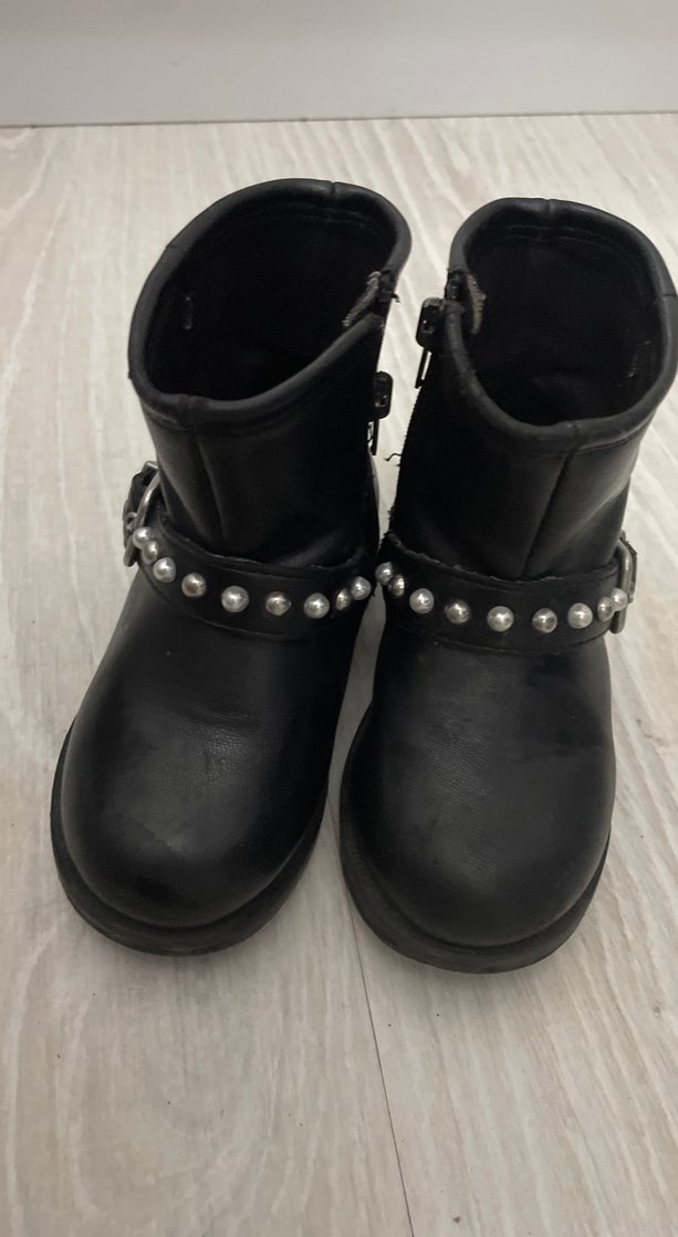 Kız Çocuk Siyah Deri Goth Botlar - Görsel 4