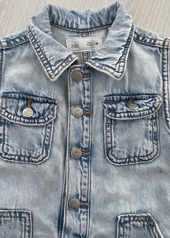 Gri Batik Desenli Kız Çocuk Denim Tulum - Görsel 7